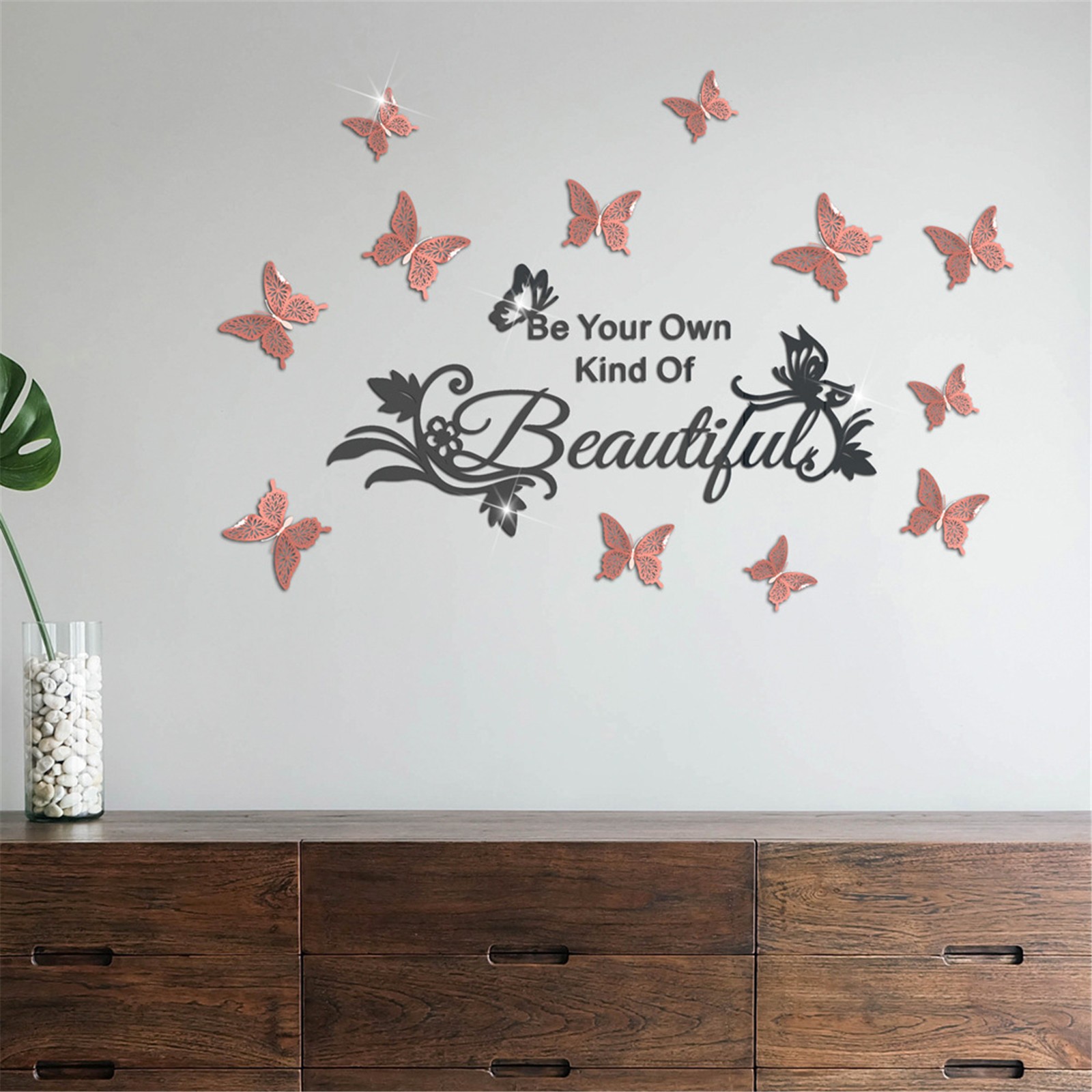 Clearance Deals! 2022 Dvkptbk Room Decor Home Decor Acrylic Hollow Butterfly DIY Mirror Wall Sticker Home Decoration Black Bathroom Bedroom Living Room Decor